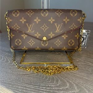 Louis Vuitton Brown Monogram Clutch with Gold Chain
